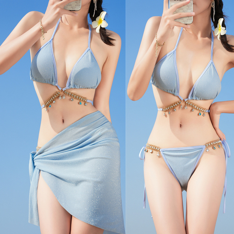 Swimsuit women's fish diamond chain European and American pure lust style strap triangle bikini three-point ins sexy vacation swimwear