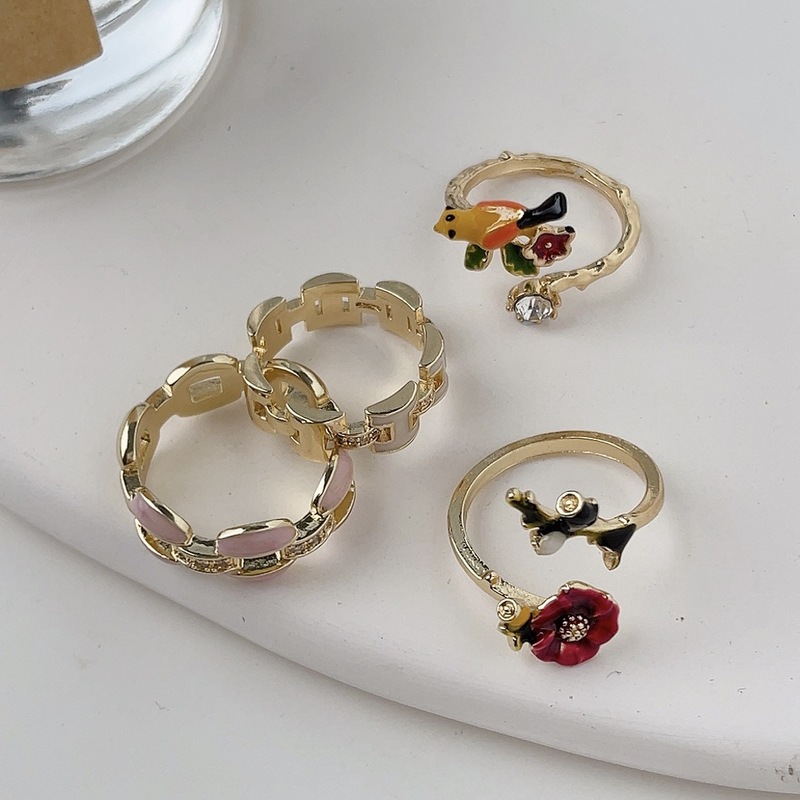 Trendy sweet and cool hot girl style rose bird ring ins niche design temperament versatile bracelet