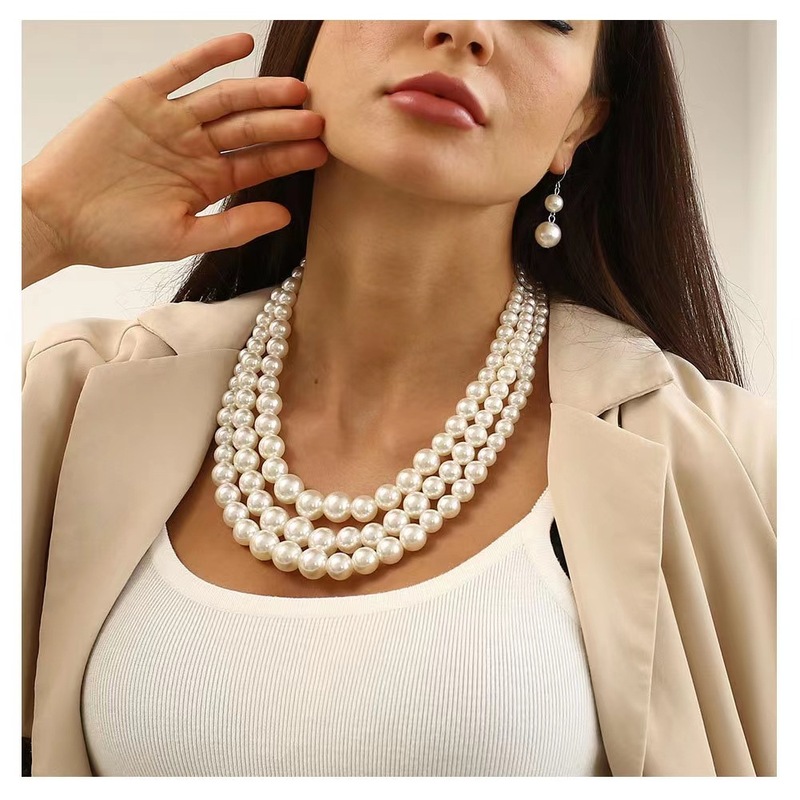 Hepburn pearl multi-layer necklace exaggerated jewelry cheongsam accessories full size round bead chain elegant necklace for women