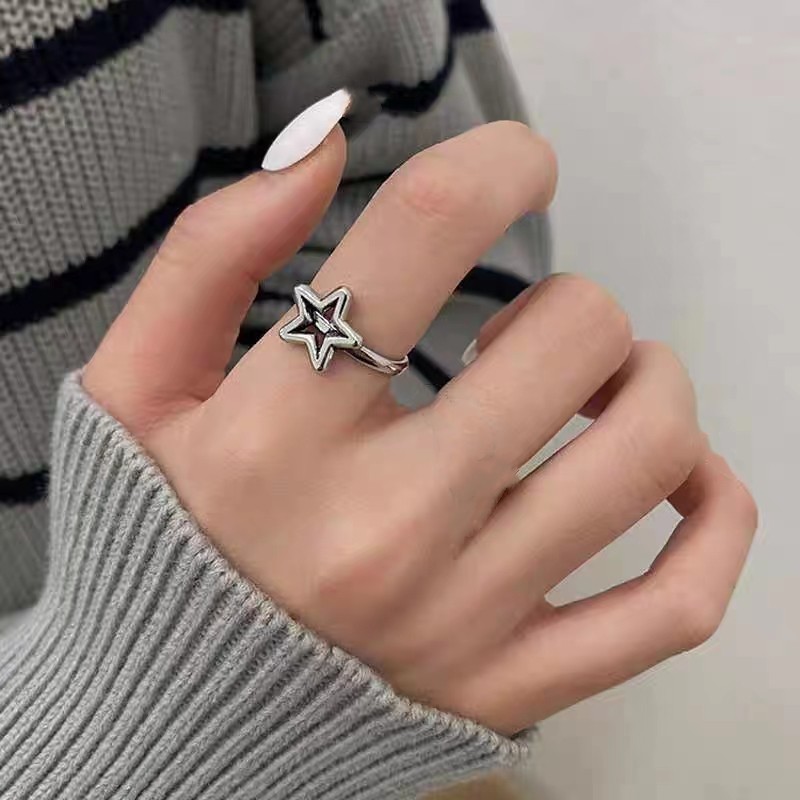 [Copper] Simple five-pointed star ring for women, niche design, versatile star open ring, cool style, adjustable