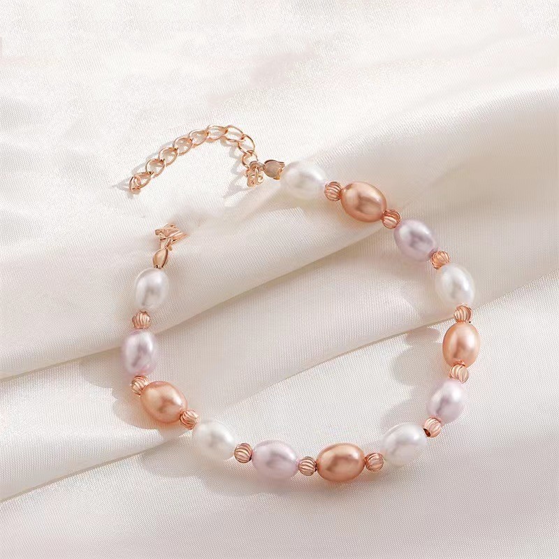 French romantic colorful pearl bracelet, feminine, light luxury, versatile, niche, simple handmade beaded bracelet for besties