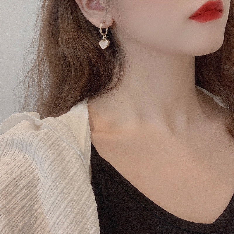 Korean dream girl heart pink peach heart earrings new temperament soft cute sweet love earrings earrings for women