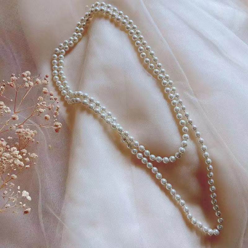 Star's same style pearl necklace, versatile multi-layered sweater chain, elegant and noble long necklace for women, double layered chain