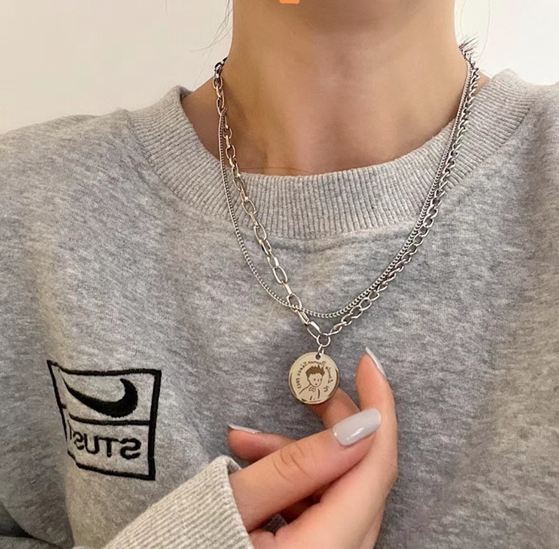 ins little prince necklace for men and women new trendy simple retro double-layer clavicle chain hip-hop titanium steel pendant jewelry