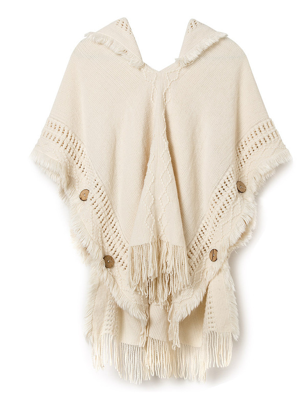 Spring, Autumn and Winter Women's Large Size Hollow Tassel Knitwear Pullover Button Batshirt Hooded Cape Cape Shawl Sweater Women