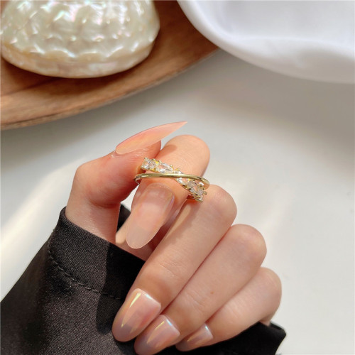 Internet celebrity adjustable ring female niche design high-end super flash zircon open ring new trendy