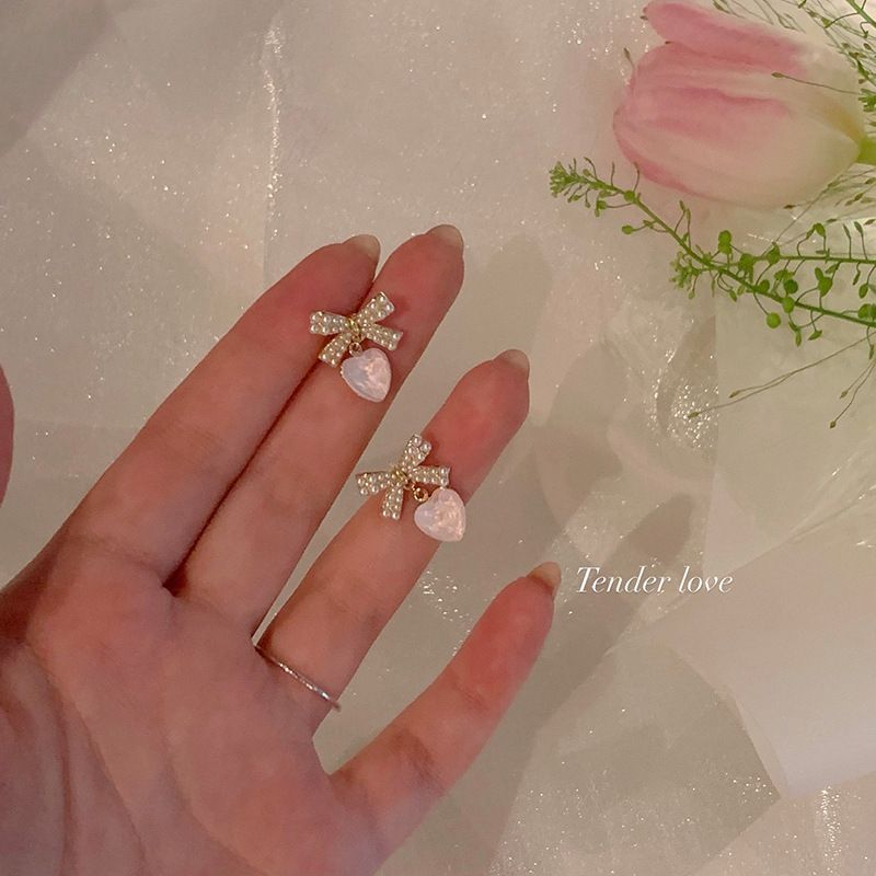 Bow love earrings for women summer niche design high-end earrings earrings internet celebrity new trend
