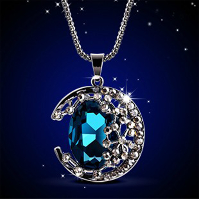 Retro sapphire sweater chain crystal fashion necklace women's autumn and winter sweater pendant accessories Korean style fashion necklace
