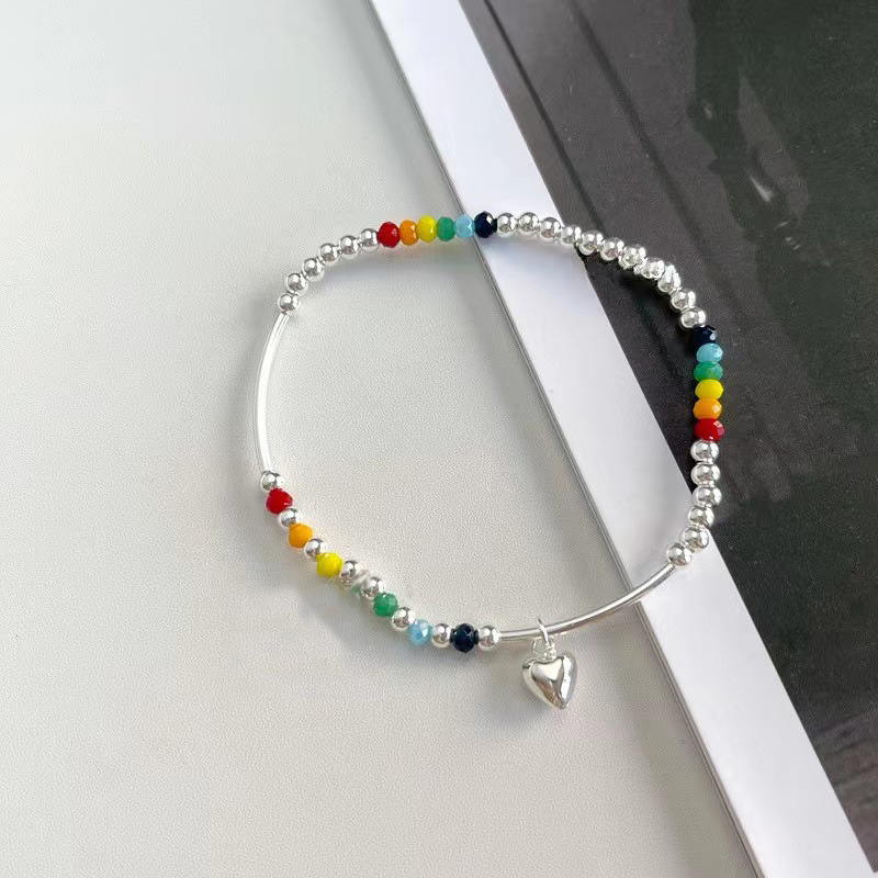 ins trendy colorful beaded stitching bracelet Japanese and Korean new niche high-end design love pendant elastic bracelet