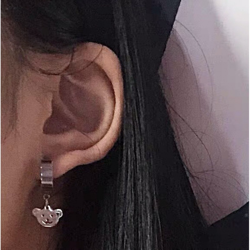 Bear Earrings Japanese and Korean ins retro disco cool girl 90s street earrings titanium steel non-fading earrings trend
