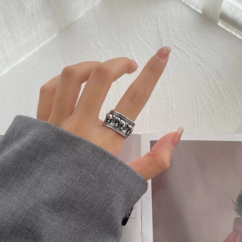 [Copper] Personalized hip-hop Korean Dongdaemun old elephant open ring female creative design index finger ring