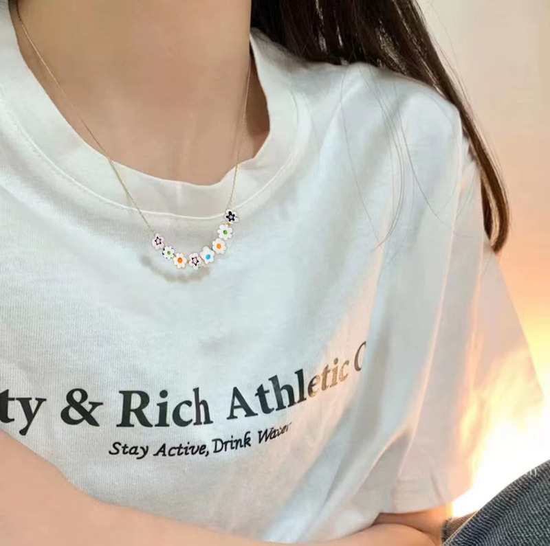 New trendy colorful flower bead necklace ins fresh and sweet clavicle chain fashion versatile girly jewelry