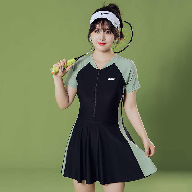 Women's plus size swimsuit one-piece extra large extra fat sports covering the flesh Korean style small fresh conservative dress style hot spring swimsuit