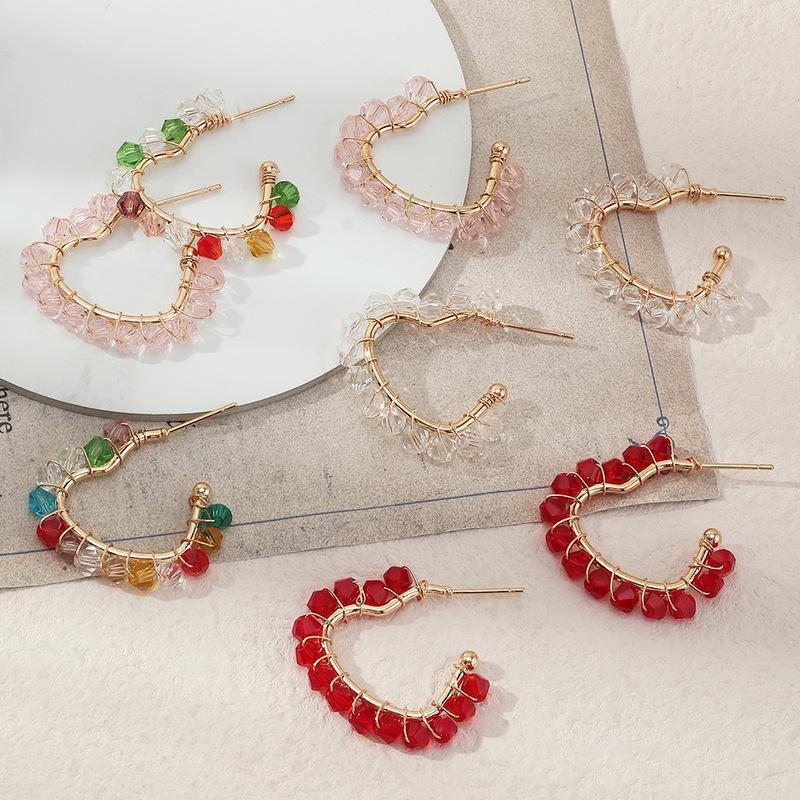 Lady commuting sweet temperament love earrings earrings colorful personalized trendy hand-wrapped glass beads earrings European and American