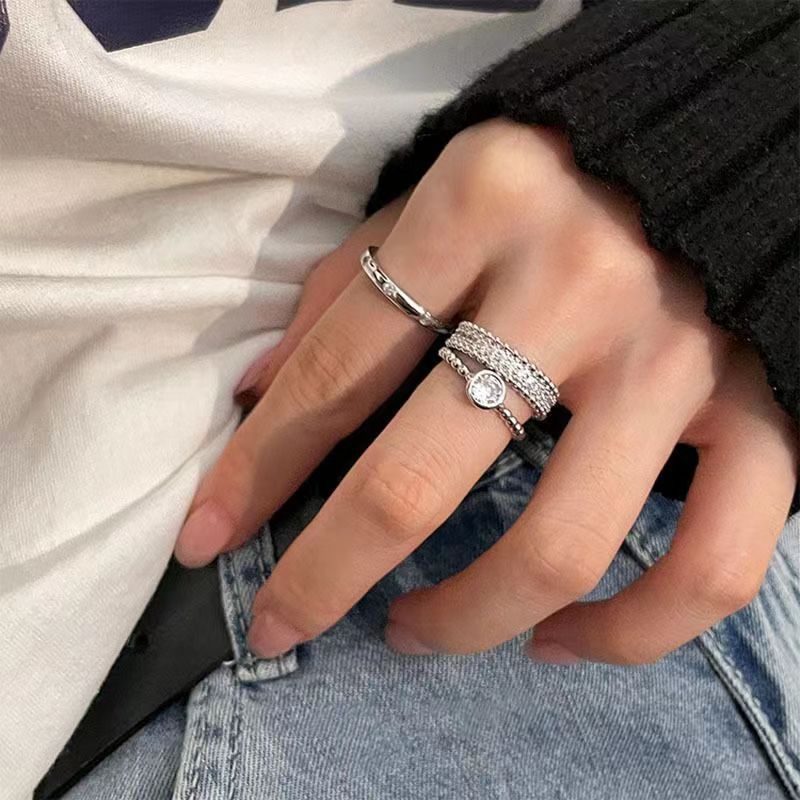 Good-looking ~ Light luxury diamond-set zircon ring for women, niche design, high-end fashion, versatile, bright and shiny open ring
