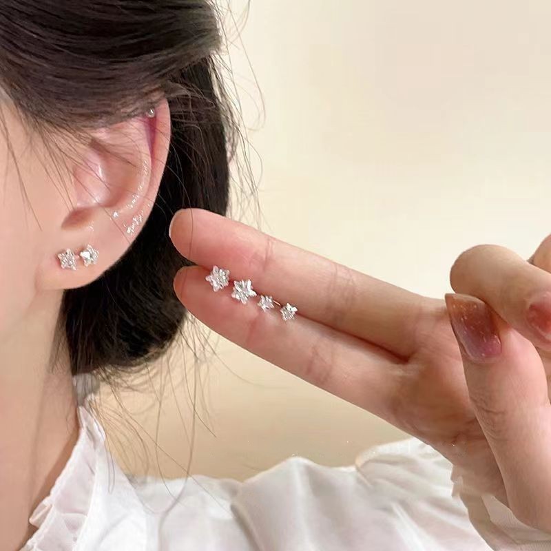 s925 exquisite zircon five-pointed star earrings for women, light luxury and high-end, new style, trendy, simple and versatile earrings