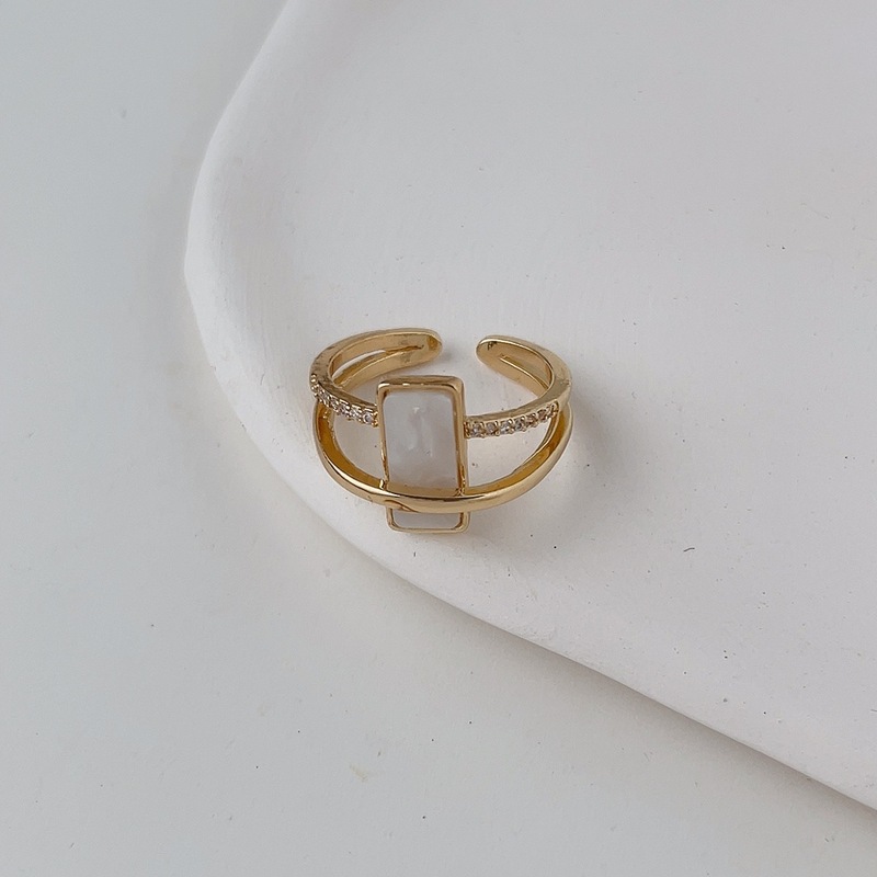 Korean style light luxury geometric square ring women's fashionable personality slim niche design high-end zircon open ring