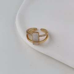 Korean style light luxury geometric square ring women's fashionable personality slim niche design high-end zircon open ring