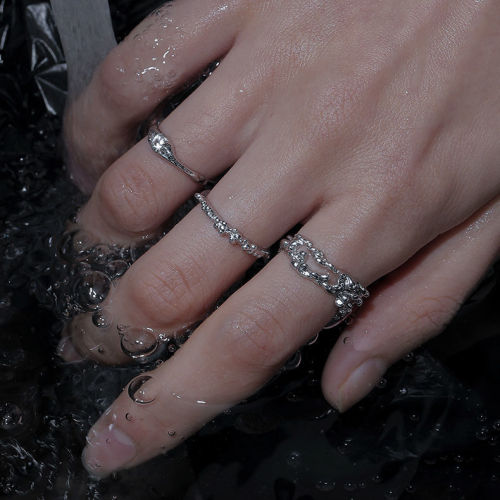 Combination set ring niche design single diamond zircon hollow irregular ins cool trend cool female student
