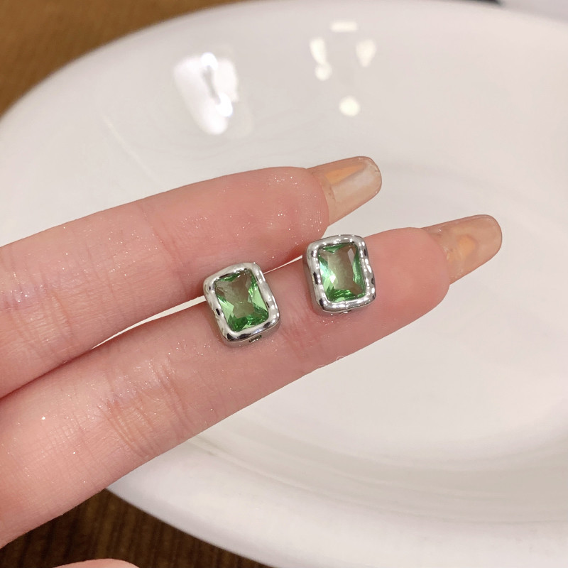 Super elegant ~ green zircon square earrings for women, high-end, simple and versatile earrings 3 new trendy styles