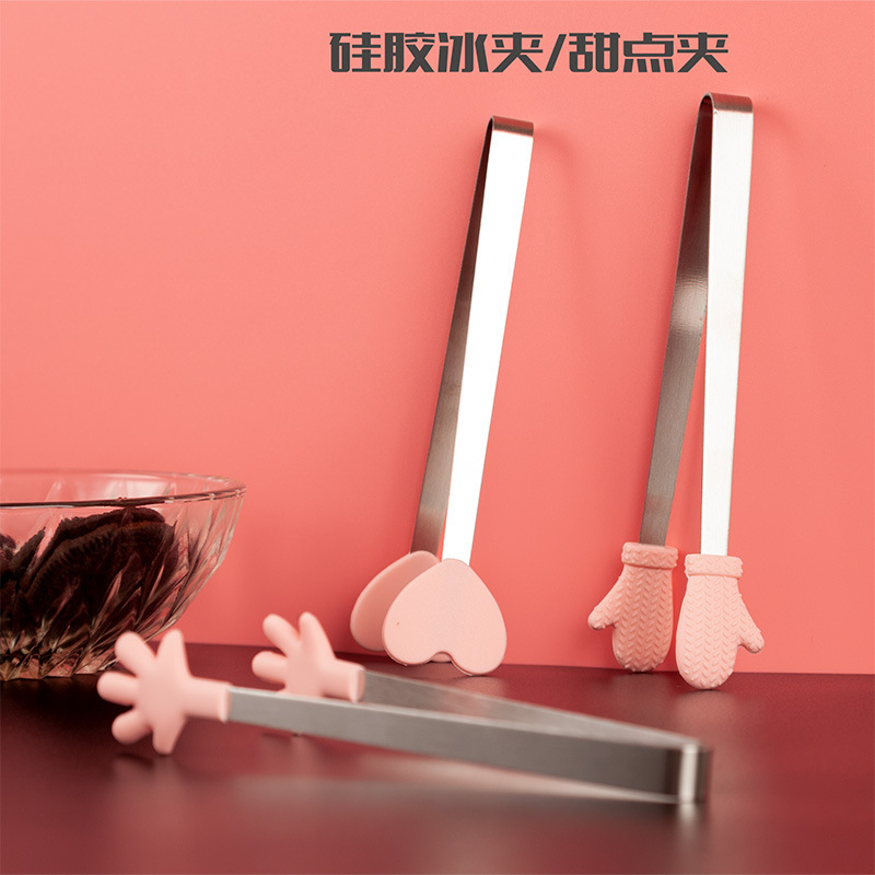 Creative small palm silicone clip stainless steel ice clip mini food grade silicone food clip