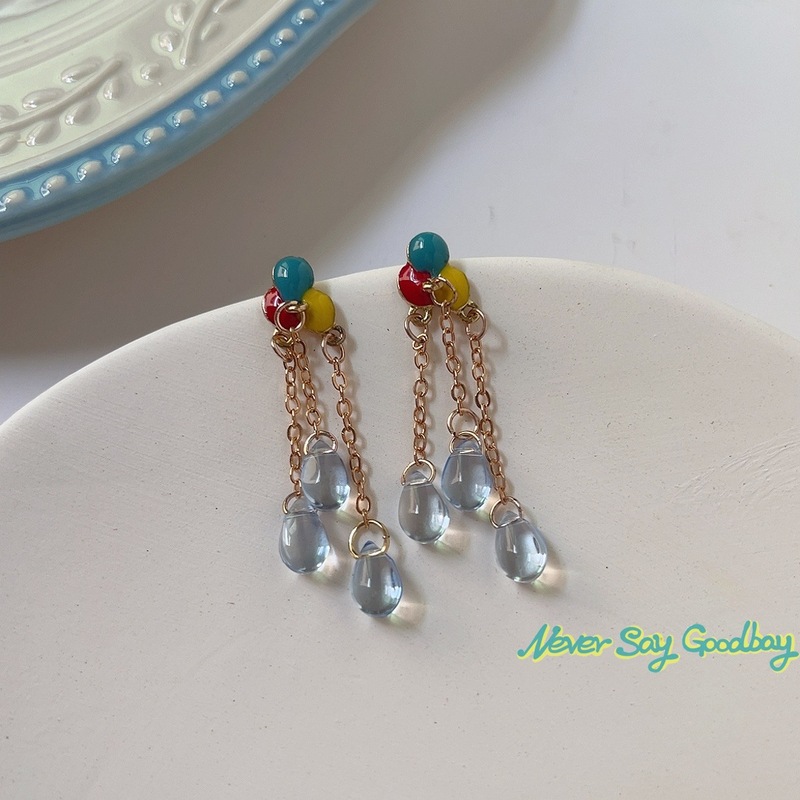 ins Korean style fresh temperament niche design water drop tassel earrings women's fashionable personality versatile high-end earrings