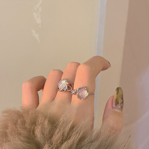 Super fairy ~ high-end light luxury moonstone open ring ins niche design personality versatile cold style index finger ring for women
