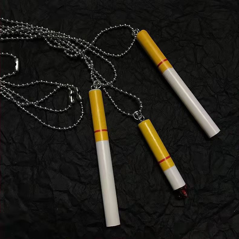 ins Korean version soft cute childish cigarette necklace men's cigarette butt pendant clavicle chain trendy cool girl disco couple