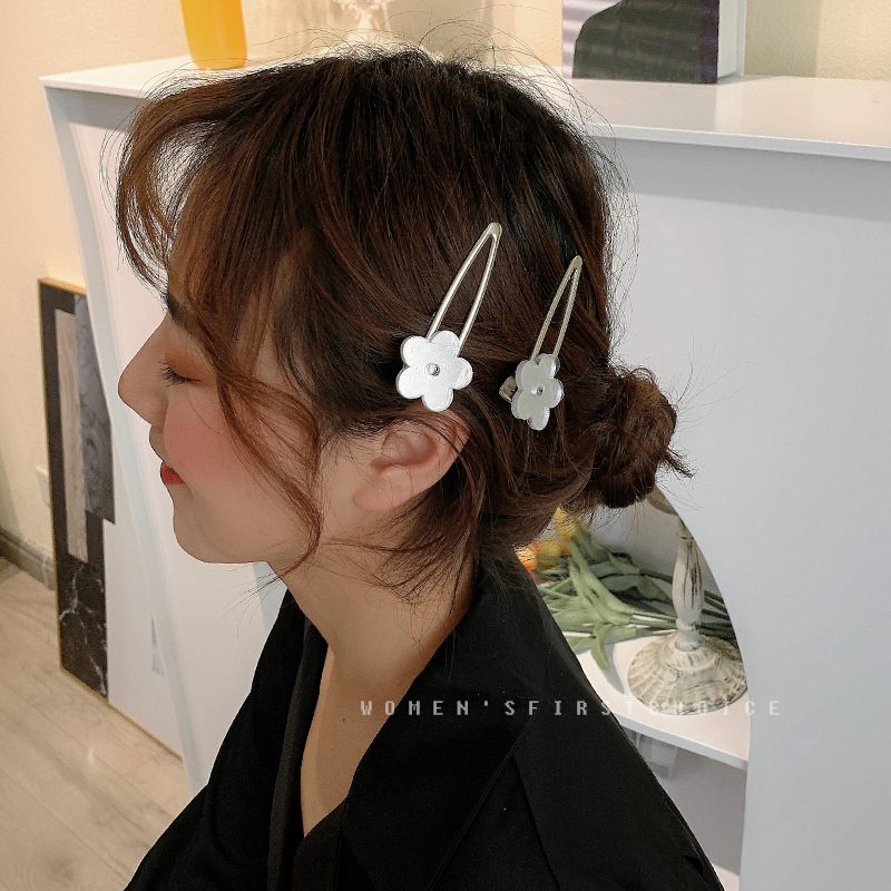 Mirror flower hairpin ~ ins style simple niche design silver duck clip bangs hair accessories hairpin side clip for women