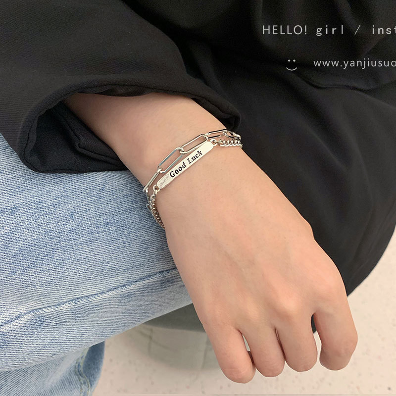 good luck English letter double layer bracelet for women ins cold style niche design couple besties simple hand jewelry