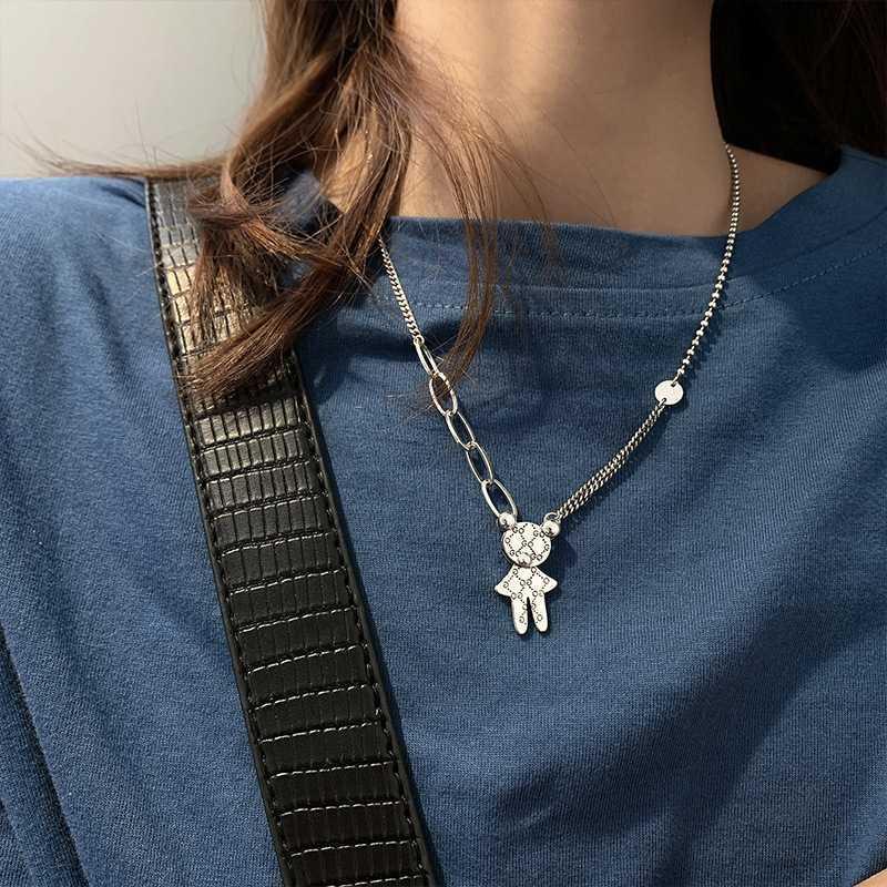 s925 versatile bear necklace female clavicle chain pendant Thai silver retro cute simple and generous internet celebrity versatile jewelry