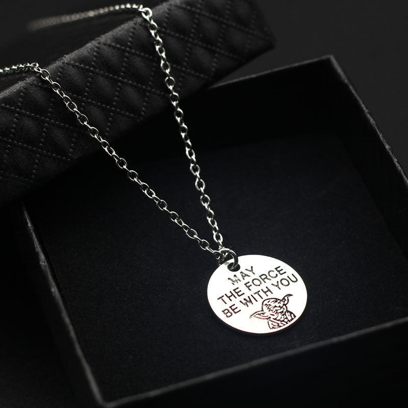 Cool, cute, childlike, Star Wars, hip-hop, cold style necklace for women, round card, retro pendant, sweater chain, jewelry