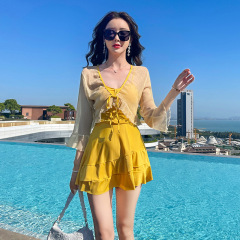 2024 new style sexy swimwear for hot spring ladies one-piece skirt style conservative halterneck slimming belly-covering swimsuit