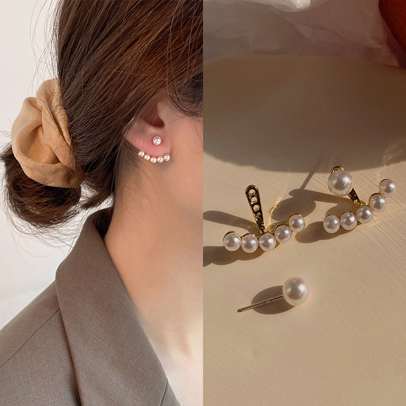 Earrings new trend 925 silver Korean ins style simple design earrings thin pearl earrings girly style