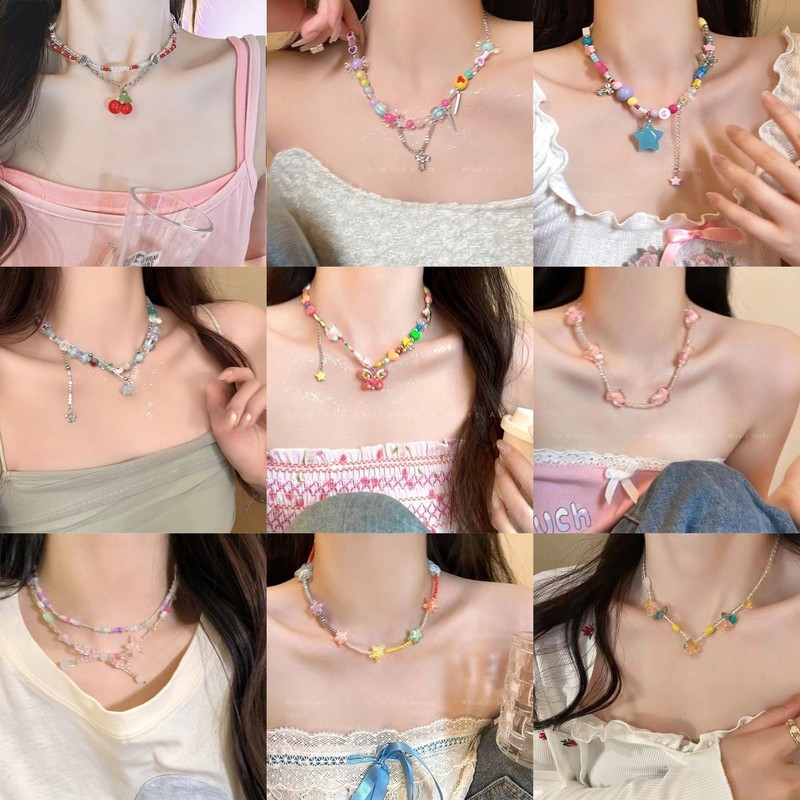 Dopamine summer versatile beaded necklace ~ sweet temperament, niche design, cool and spicy clavicle chain for women