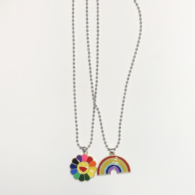 Rainbow necklace men's trendy ins hip-hop Korean version Internet celebrity trendy brand simple and versatile sunflower pendant for men and women pendant