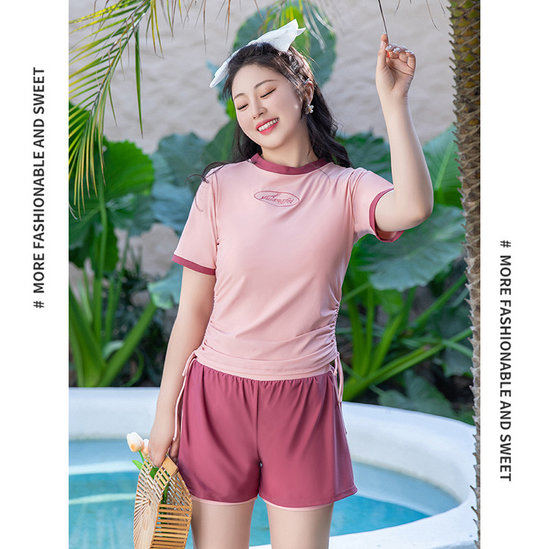 Plus size swimsuit for women with fat mm covering belly, slimming, conservative skirt style boxer briefs split, small breasts, student sports swimming pool