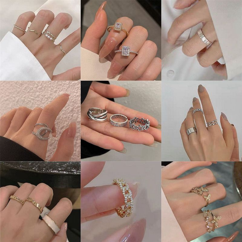 Korean style design sense ins trend fashion personality light luxury niche geometric open ring set index finger little finger ring