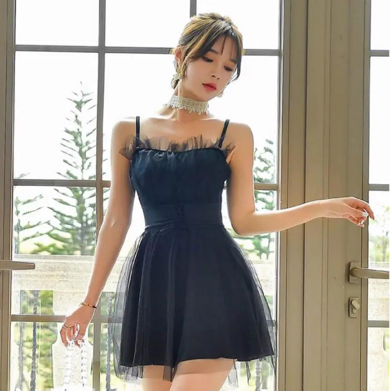 2024 New Swimsuit Women's One-piece Boxer-angle Conservative Slim Belly Covering Sexy Fairy Style Korean Student Swimwear Wholesale