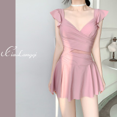 2024 new swimsuit for women, belly-covering, slimming one-piece skirt, steel support, gathered students, conservative hot spring swimsuit