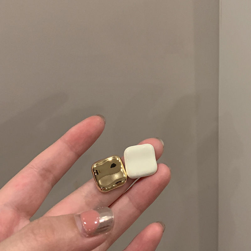 Cream coconut square earrings for women~Korean version of the new trendy s925 niche versatile fashion personality sweet design earrings
