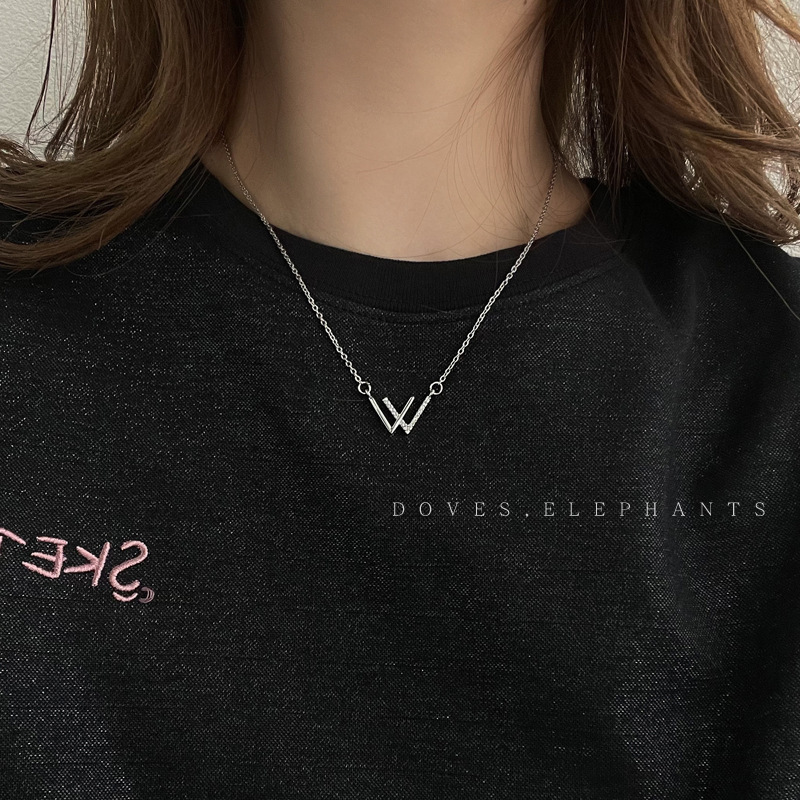 Simple style W letter titanium steel necklace women's ins trendy cool style neck chain trendy brand pendant sweatshirt chain accessories