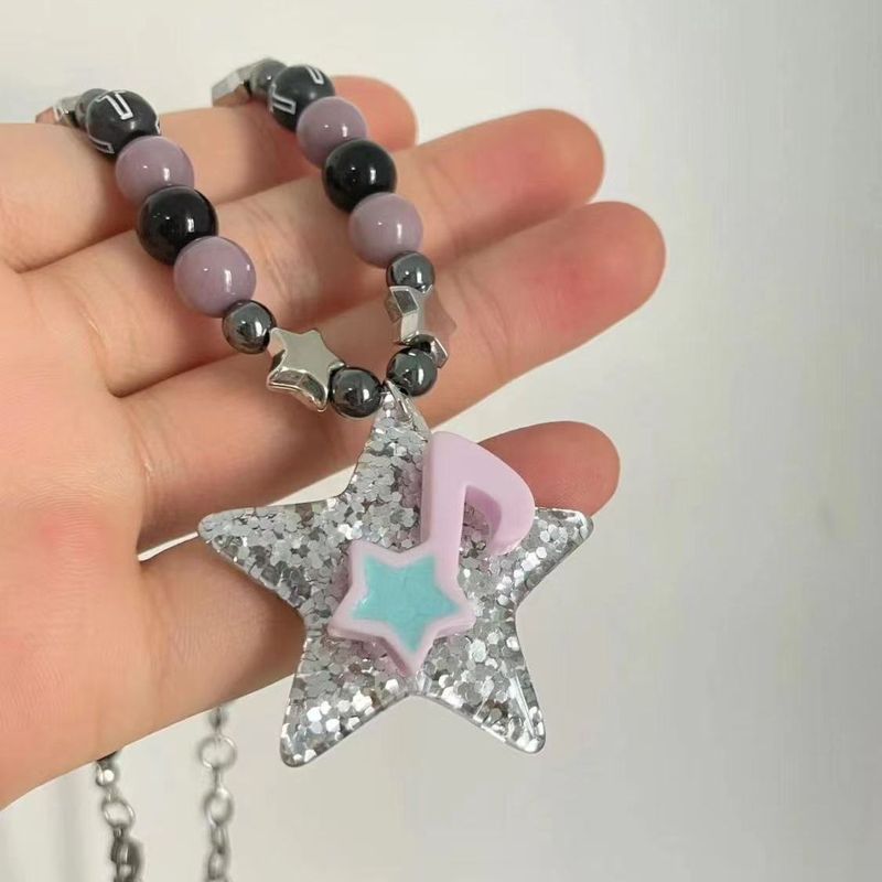 New ins trendy summer colorful beaded star note pendant necklace female hot girl personalized clavicle chain