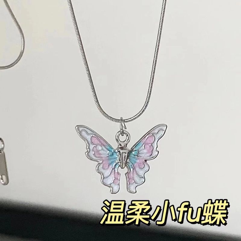 Xiaohongshu's same style drop glaze butterfly necklace for women fresh, sweet and gentle temperament ins niche design clavicle chain