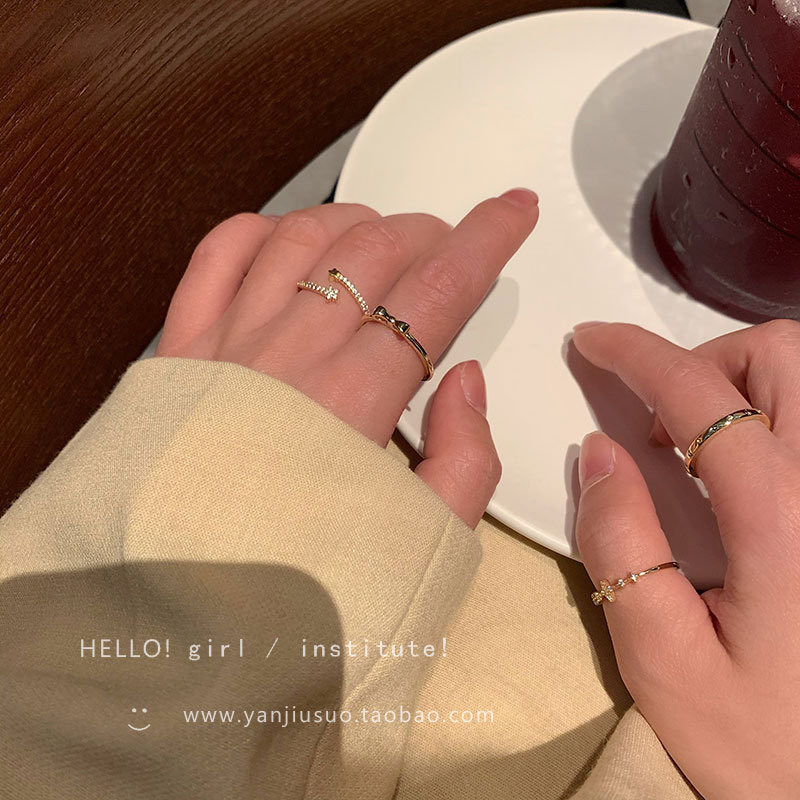 Cold style slightly inlaid bow ring for women ins trend fashion personality opening adjustable index finger ring ring