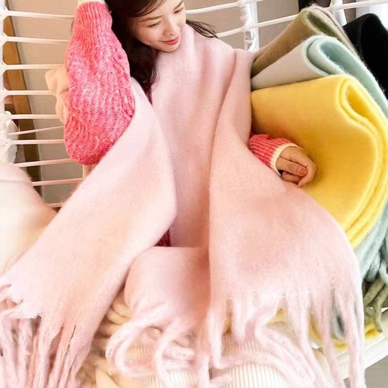 New soft and fluffy solid color scarf for women winter thickened imitation cashmere shawl Korean style warm scarf versatile