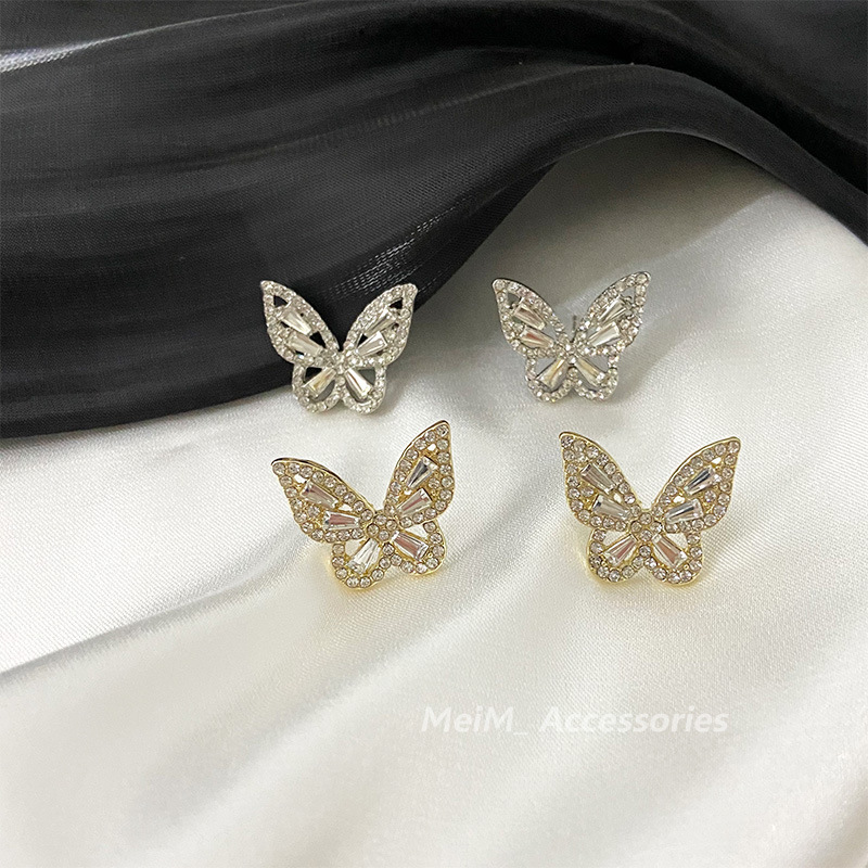 Blingbling Super Flash Full Diamond Three-dimensional Butterfly Pattern Earrings Women's New Trendy Light Luxury Earrings