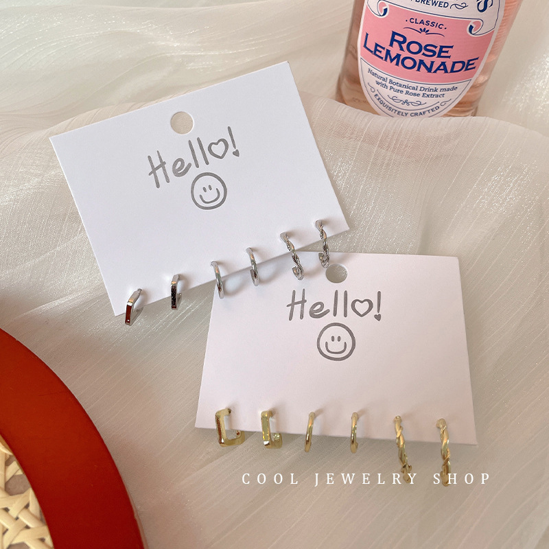 Cool style hoop earrings for women, 3-piece set, trendy Korean temperament, internet celebrity, simple, compact earrings, stud earrings