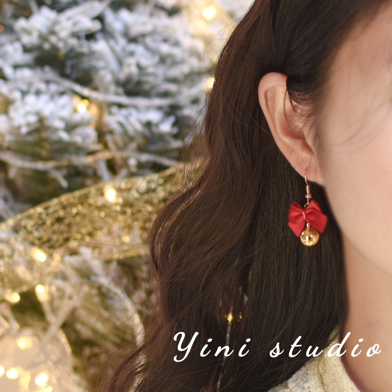 Jingle Bells New Year Red Bow Bell Earrings Earrings Christmas Girly Earrings Feminine Earrings