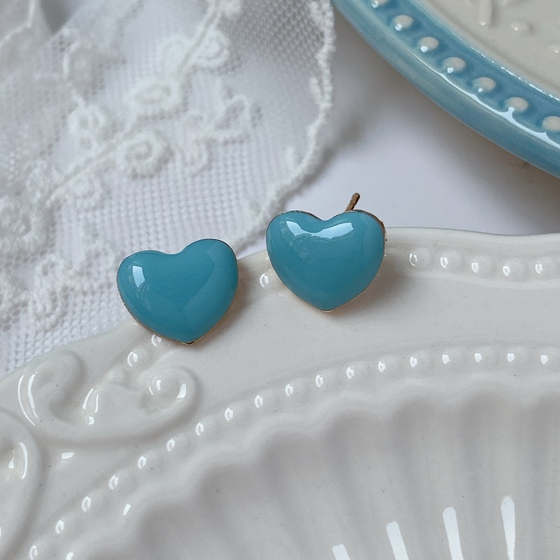 New year's new high-looking oil-dropping blue love s925 earrings for women, simple and versatile fashionable daily earrings